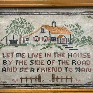 Vintage cross stitch blessing Embroidered  Art with House Design framed picture